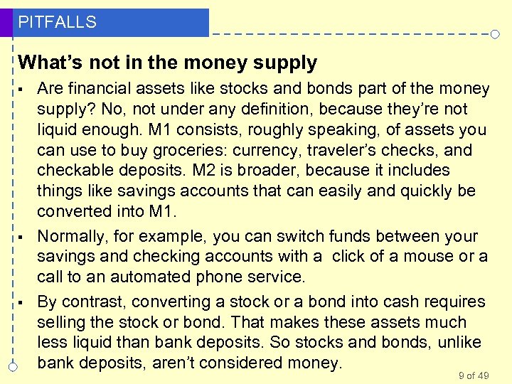PITFALLS What’s not in the money supply § § § Are financial assets like