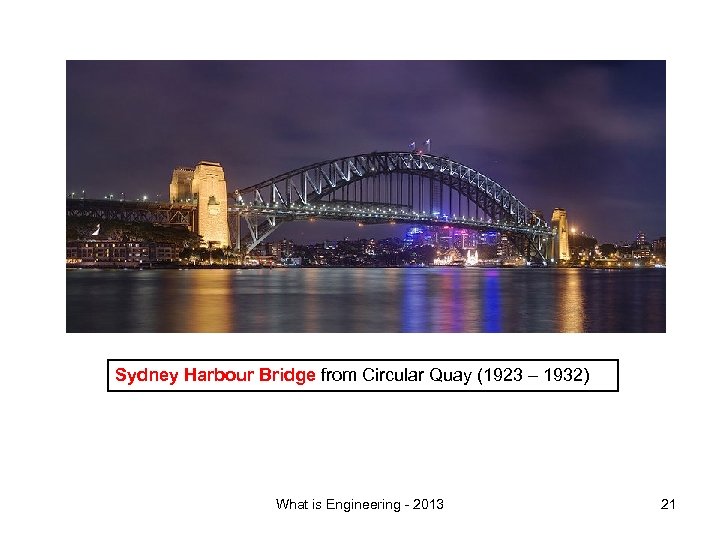 Sydney Harbour Bridge from Circular Quay (1923 – 1932) What is Engineering - 2013