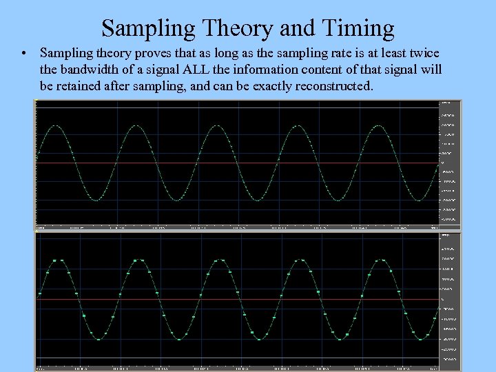 Sampling Theory and Timing • Sampling theory proves that as long as the sampling