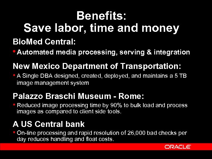 Benefits: Save labor, time and money Bio. Med Central: • Automated media processing, serving
