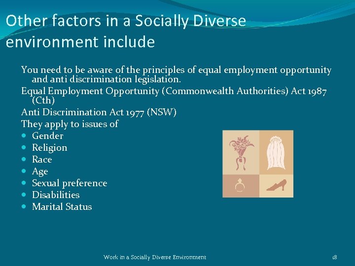 Other factors in a Socially Diverse environment include You need to be aware of