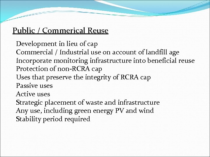 Public / Commerical Reuse Development in lieu of cap Commercial / Industrial use on