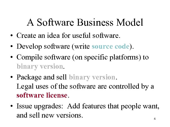 A Software Business Model • Create an idea for useful software. • Develop software