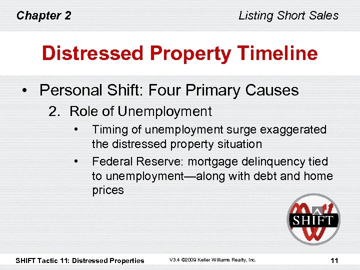 Chapter 2 Listing Short Sales Distressed Property Timeline • Personal Shift: Four Primary Causes