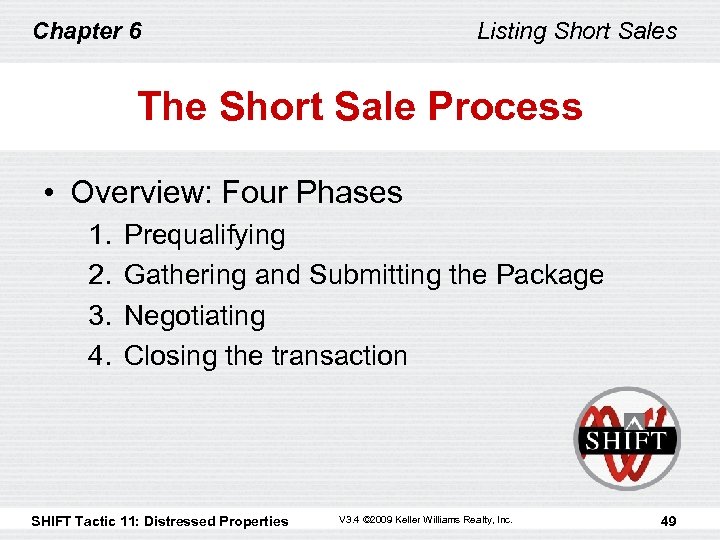 Chapter 6 Listing Short Sales The Short Sale Process • Overview: Four Phases 1.