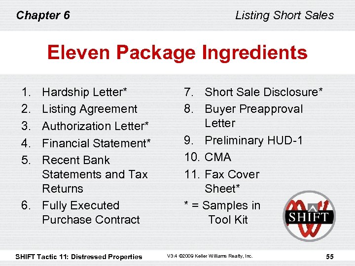 Chapter 6 Listing Short Sales Eleven Package Ingredients 1. 2. 3. 4. 5. Hardship