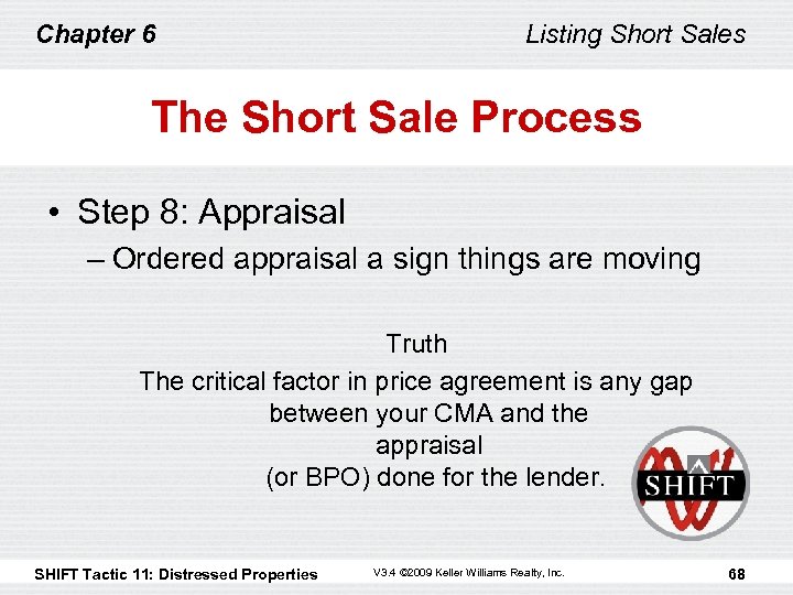 Chapter 6 Listing Short Sales The Short Sale Process • Step 8: Appraisal –