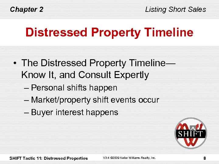 Chapter 2 Listing Short Sales Distressed Property Timeline • The Distressed Property Timeline— Know