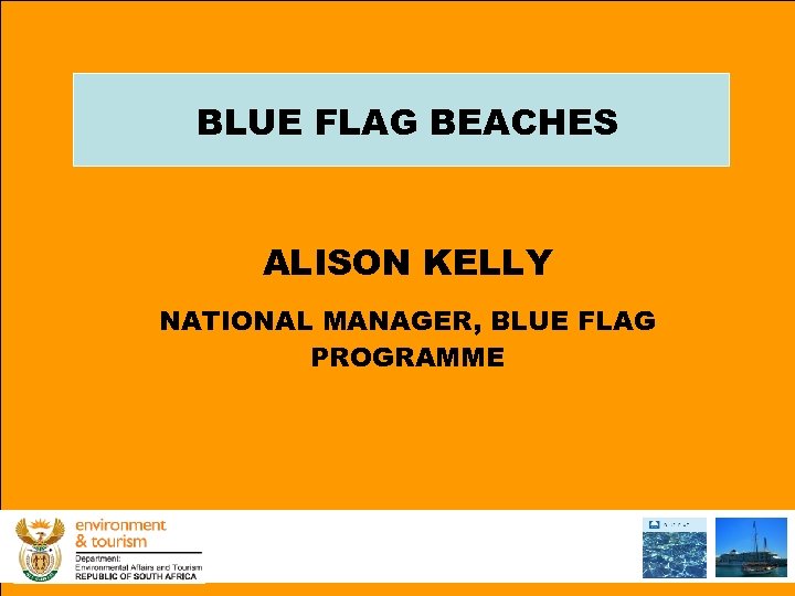 BLUE FLAG BEACHES ALISON KELLY NATIONAL MANAGER, BLUE FLAG PROGRAMME 