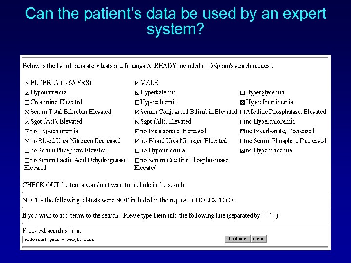 Can the patient’s data be used by an expert system? 