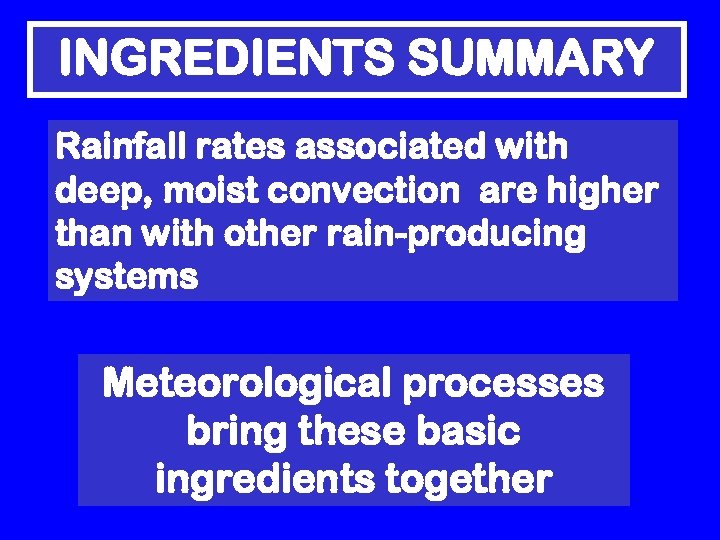 INGREDIENTS SUMMARY Rainfall rates associated with deep, moist convection are higher than with other
