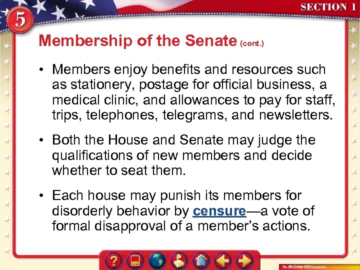 Membership of the Senate (cont. ) • Members enjoy benefits and resources such as