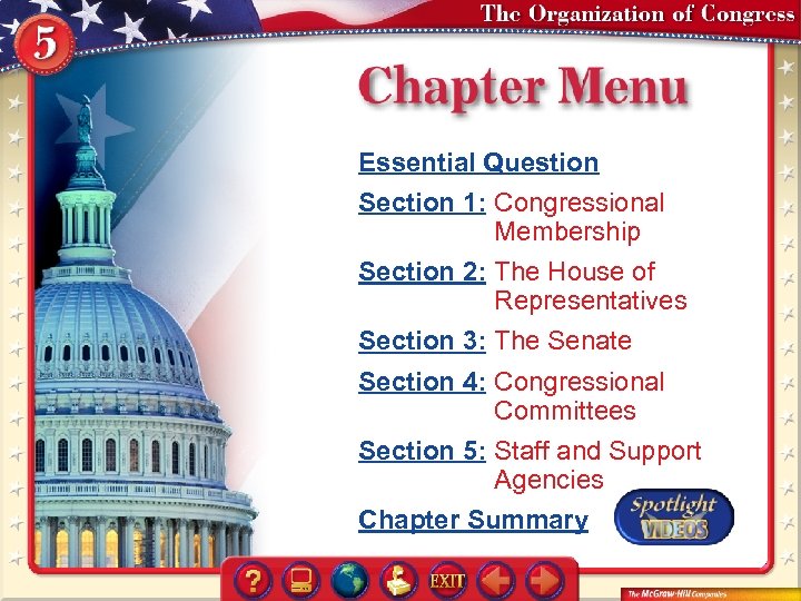 Essential Question Section 1: Congressional Membership Section 2: The House of Representatives Section 3: