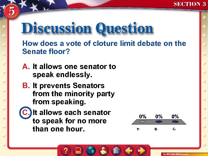 How does a vote of cloture limit debate on the Senate floor? A. It