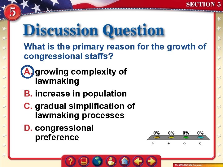 What is the primary reason for the growth of congressional staffs? A. growing complexity