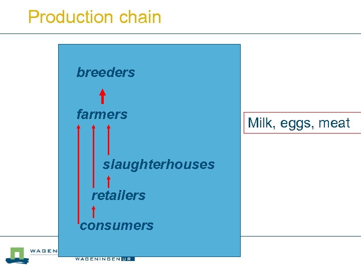 Production chain breeders farmers slaughterhouses retailers consumers Milk, eggs, meat 