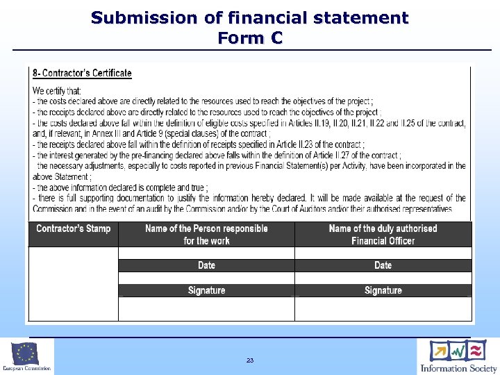 Submission of financial statement Form C 23 