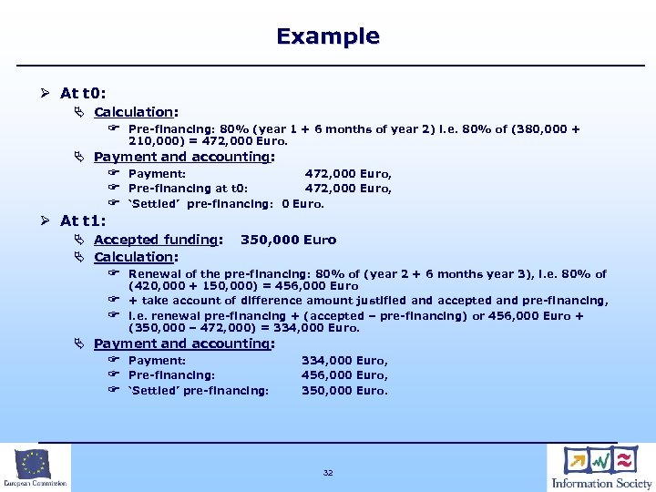 Example Ø At t 0: Ä Calculation: F Pre-financing: 80% (year 1 + 6