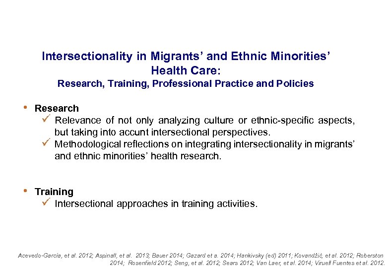 Intersectionality in Migrants’ and Ethnic Minorities’ Health Care: Research, Training, Professional Practice and Policies