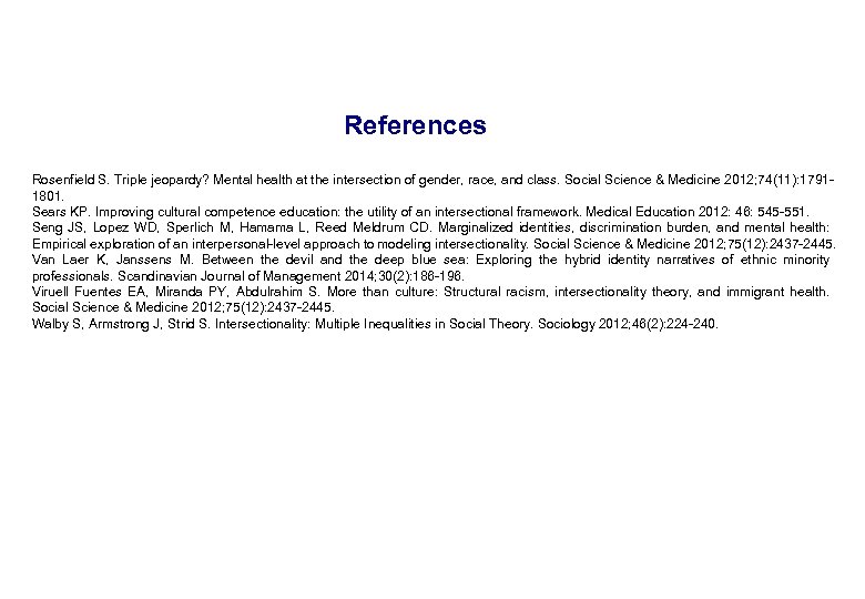 References Rosenfield S. Triple jeopardy? Mental health at the intersection of gender, race, and