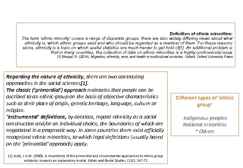 Definition of ethnic minorities: The term ‘ethnic minority’ covers a range of disparate groups: