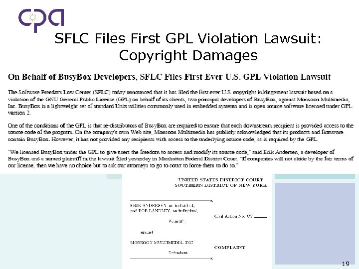 SFLC Files First GPL Violation Lawsuit: Copyright Damages 19 
