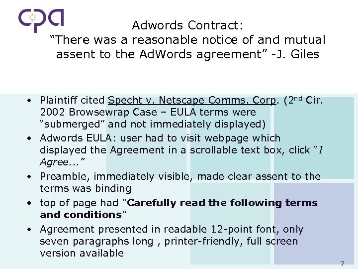 Adwords Contract: “There was a reasonable notice of and mutual assent to the Ad.