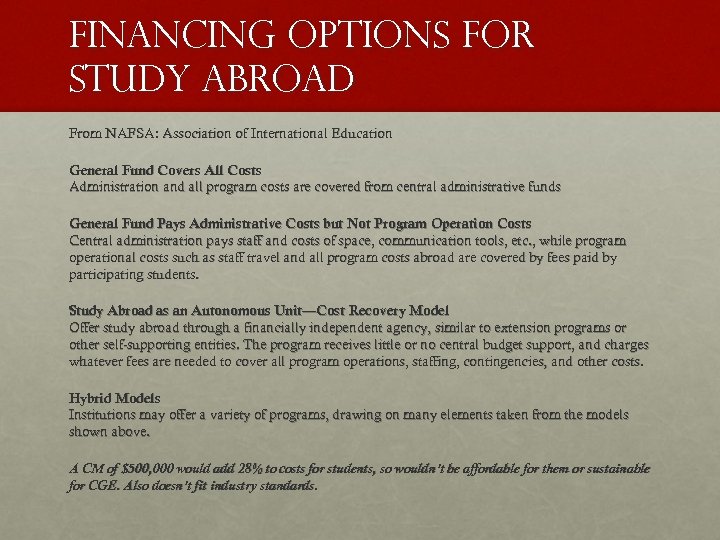 Financing Options for Study Abroad From NAFSA: Association of International Education General Fund Covers