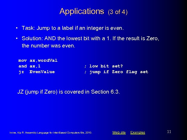 Applications (3 of 4) • Task: Jump to a label if an integer is