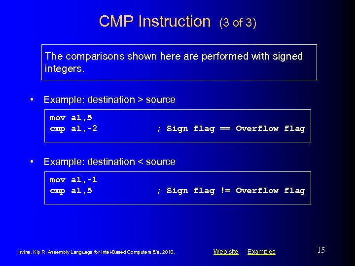 CMP Instruction (3 of 3) The comparisons shown here are performed with signed integers.