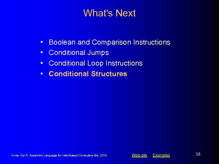 What's Next • • Boolean and Comparison Instructions Conditional Jumps Conditional Loop Instructions Conditional