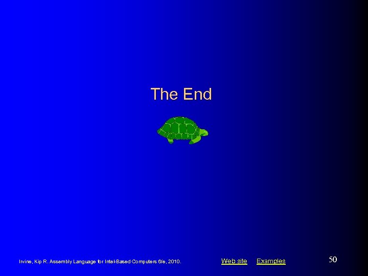 The End Irvine, Kip R. Assembly Language for Intel-Based Computers 6/e, 2010. Web site