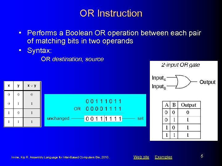 OR Instruction • Performs a Boolean OR operation between each pair of matching bits