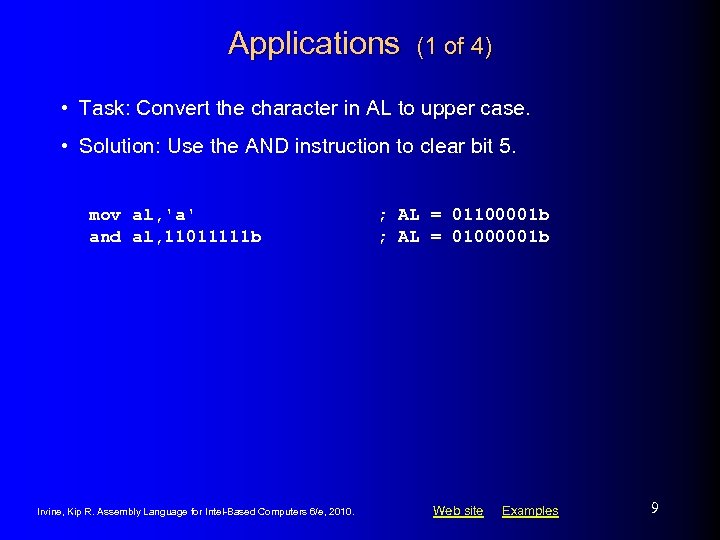 Applications (1 of 4) • Task: Convert the character in AL to upper case.