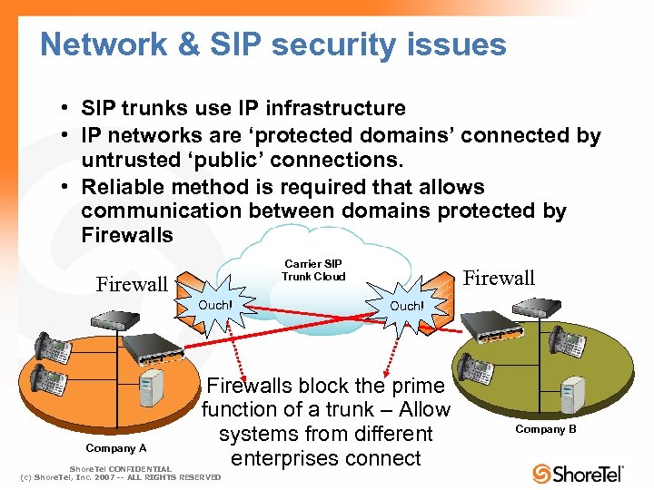 Network & SIP security issues • SIP trunks use IP infrastructure • IP networks