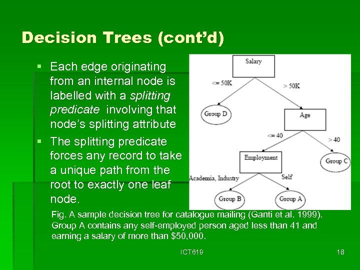 Decision Trees (cont’d) § Each edge originating from an internal node is labelled with