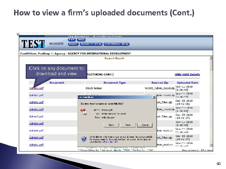 How to view a firm’s uploaded documents (Cont. ) Click on any document to