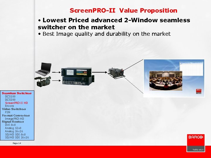 Screen. PRO-II Value Proposition • Lowest Priced advanced 2 -Window seamless switcher on the