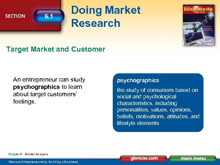 SECTION 6. 1 Doing Market Research Target Market and Customer An entrepreneur can study