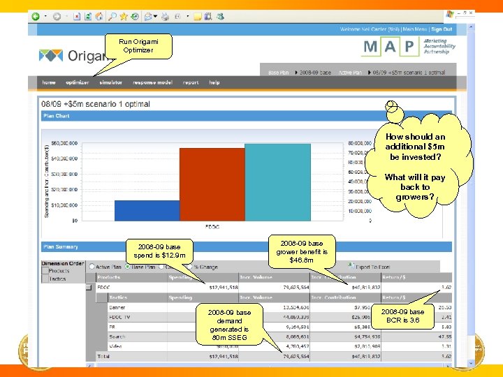 Run Origami Optimizer How should an additional $5 m be invested? What will it