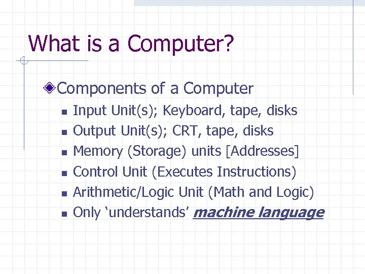 What is a Computer? Components of a Computer n n n Input Unit(s); Keyboard,