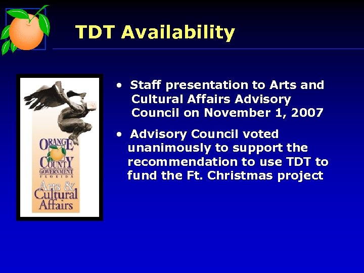 TDT Availability • Staff presentation to Arts and Cultural Affairs Advisory Council on November