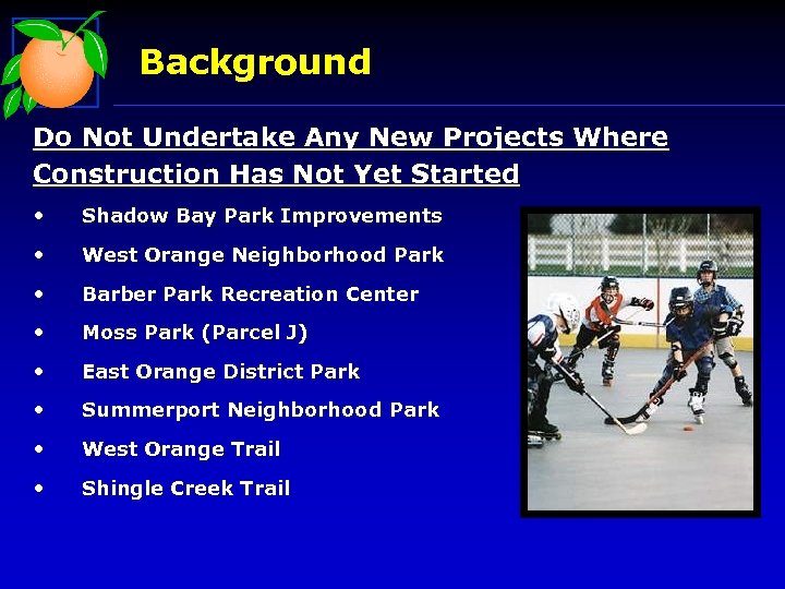 Background Do Not Undertake Any New Projects Where Construction Has Not Yet Started •