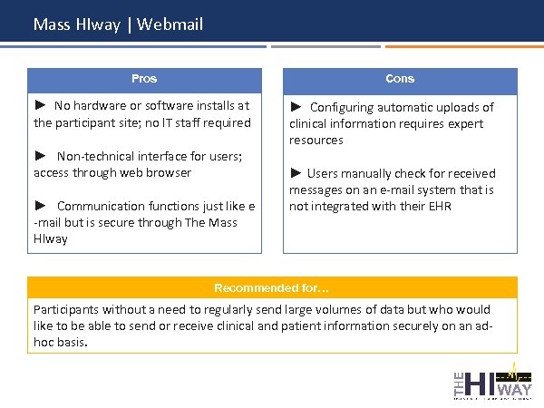 Mass HIway | Webmail Cons Pros ► No hardware or software installs at the