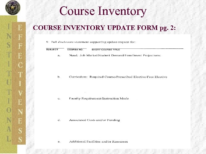 Course Inventory COURSE INVENTORY UPDATE FORM pg. 2: 