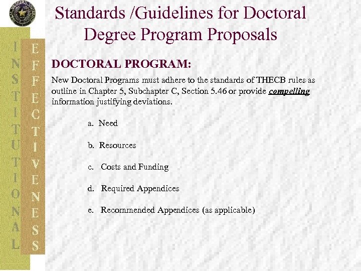 Standards /Guidelines for Doctoral Degree Program Proposals DOCTORAL PROGRAM: New Doctoral Programs must adhere