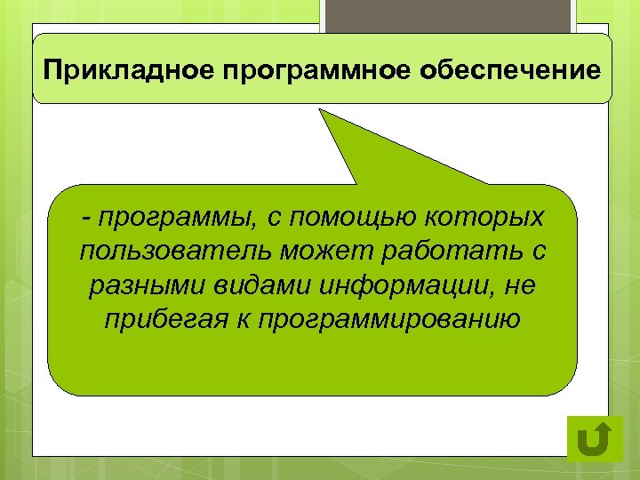 Прикладное программное обеспечение - программы, с помощью которых пользователь может работать с разными видами