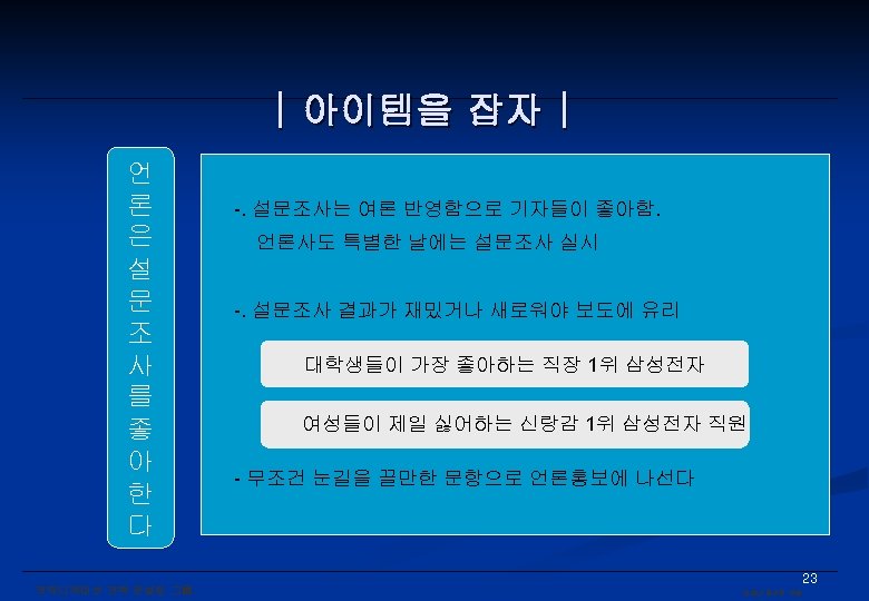 | 아이템을 잡자 | 언 론 은 설 문 조 사 를 좋 아