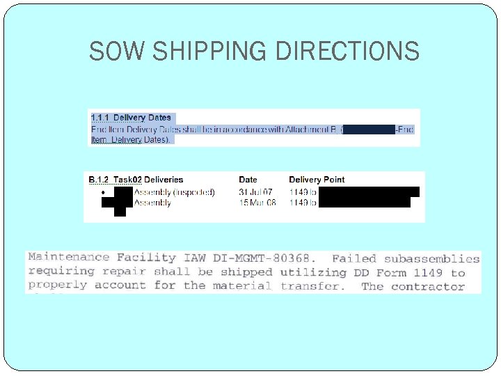 SOW SHIPPING DIRECTIONS 