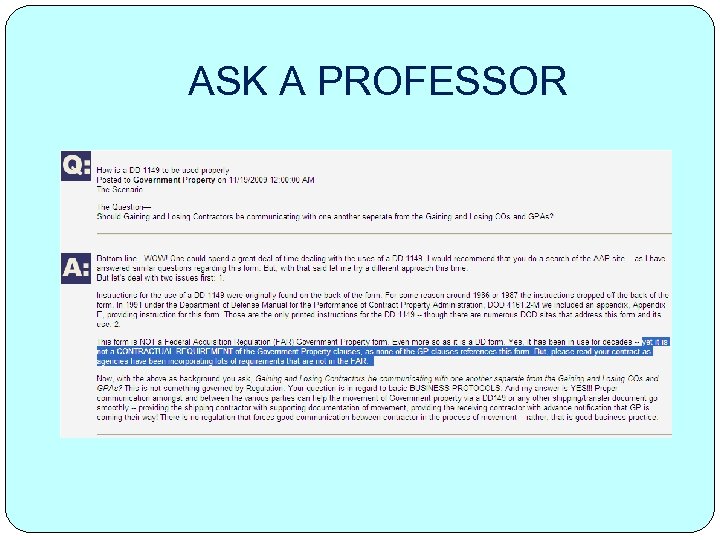 ASK A PROFESSOR 